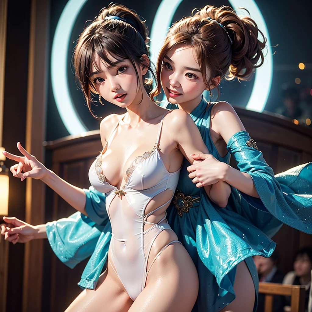 (Full Body of Extremely Detailed((Sexy Maid Group in a row:1.37))), KAWAII perfect face, Reflective Eyes, Detailed(Delicate Clothing textures), Correct Leg Line, Dynamic Joyful Expressions LifeLike Rendering, Specular Reflection, TopQuality 8K Ultra-detailed masterpiece (ProfessionalPhoto:1.37), (Acutance:0.8), (Luminism:1.28), Renaissance art style, Colorful Light particles, ((Full body from side)), {MicroMini Skirt|Kissing|Breast Lifting|Undressing|Thigh Gap|AssFocus|(NakedApron with Overflowing SideBoob)}, Radiant Fine Skin with Transparency, (Exposed:0.4), (Different types of Anime hair color){Pink Hair|Blue Hair|Platinum Blonde|Pure White Hair|Liquid Hair}, Perfect Lighting