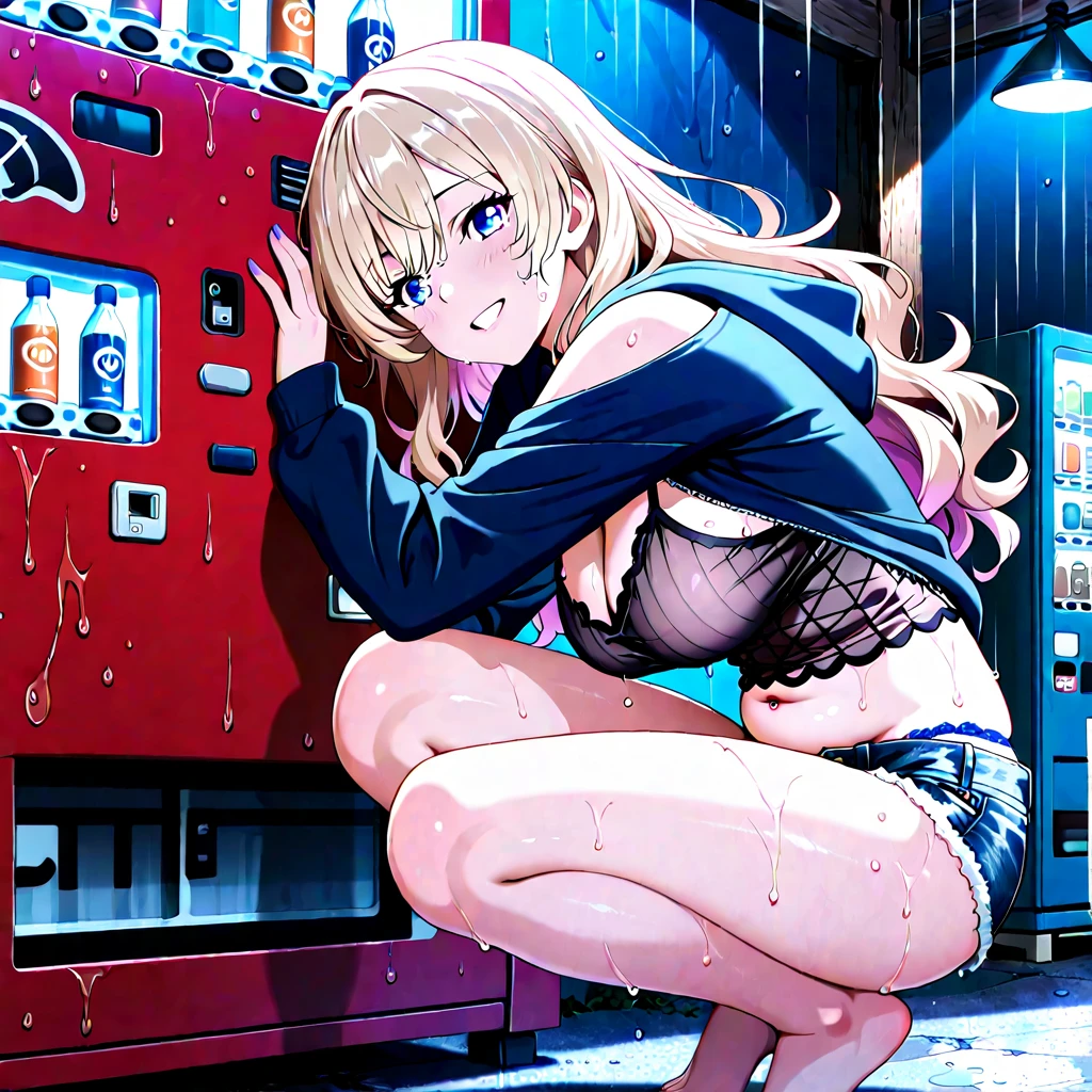 Cinematic lighting、Highest quality、Photo taken from outside a public telephone、Girl in a public phone、(Kitagawa.marin)See-through panties、high school girl、Leg spread、orgasm、Torn 、Sweaty、Sweat、Sex、A man stands near a girl、(Putting a man's penis into a vagina:1.4)、fuck、Putting dick in vagina、Insert、nsfw、(Rubbing huge breasts:1.2)