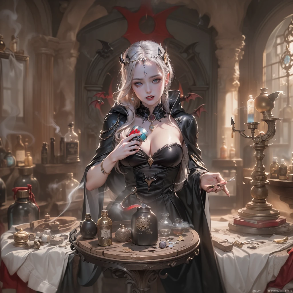 8K、(number々Award-winning masterpieces of、incredible detailing、textured、Maximum detail)、(hyper realisitic:1.4)、(reallistic:1.3)、(full body portrait painting:0.8)、(Upper Body Up:0.4)、(Top quality realistic textured skin)、(Elaborate perfectly symmetrical eyes)、Elaborate face、((medieval world))、((The Demon of the Lord's Thunder))、((The Thunder Demon of the Lord's Hell))、(Glows brightly、 Icy gaze)、(Full body like:1.6)、 (Horrific morphology)、(Eyes that glow red in the dark:1.5)、(A pair of red eyes emitting a strong red light from the inside:1.5)、(Swirling flames and lightning in the background)、(dramatic light)、(A majestic sight)、(The expression is gentle and beautiful、Somewhere horrible)、Glass earrings in the ears、 (dramatic photography:1.4)、(dramatic pose)、(Golden hair)、(Silver)hair)、(maroon hair)、(Upturned hair)、((Downward-pointing hair)、(A simple necklace with exquisite workmanship around the neck)、(Bioluminescence with a brilliant glow:1.3)、(Fancy Flame Magic:1.2)、(thunderbolt)、 The Great Temple of the Devil、 Great Temple、 Great Temple、great cathedral、Temple ruins、Detached temple、(Luminous Magic Circle)、Ruins of the old castle、Shining majestic cloud masses and sky、lightning、Epic graphics、Faded、art by、(by Greg Rutkowski:0.8)、(teal and orange:0.4)、(art stations:1.5)、cinematic、((Neutral Color))、(HDR:1.5)、(Muted colors:1.2)、The ultra-detailliert、dramatic light、(intricate detailes:1.1)、the complex background、Sharply extended fangs,sharply elongated claws,