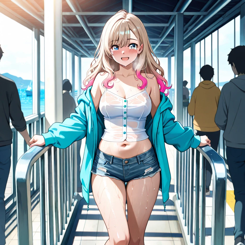 ボロボロのcamisole,Torn clothes(camisole),(Underboob),Damage shorts,Tattered shorts,Open button