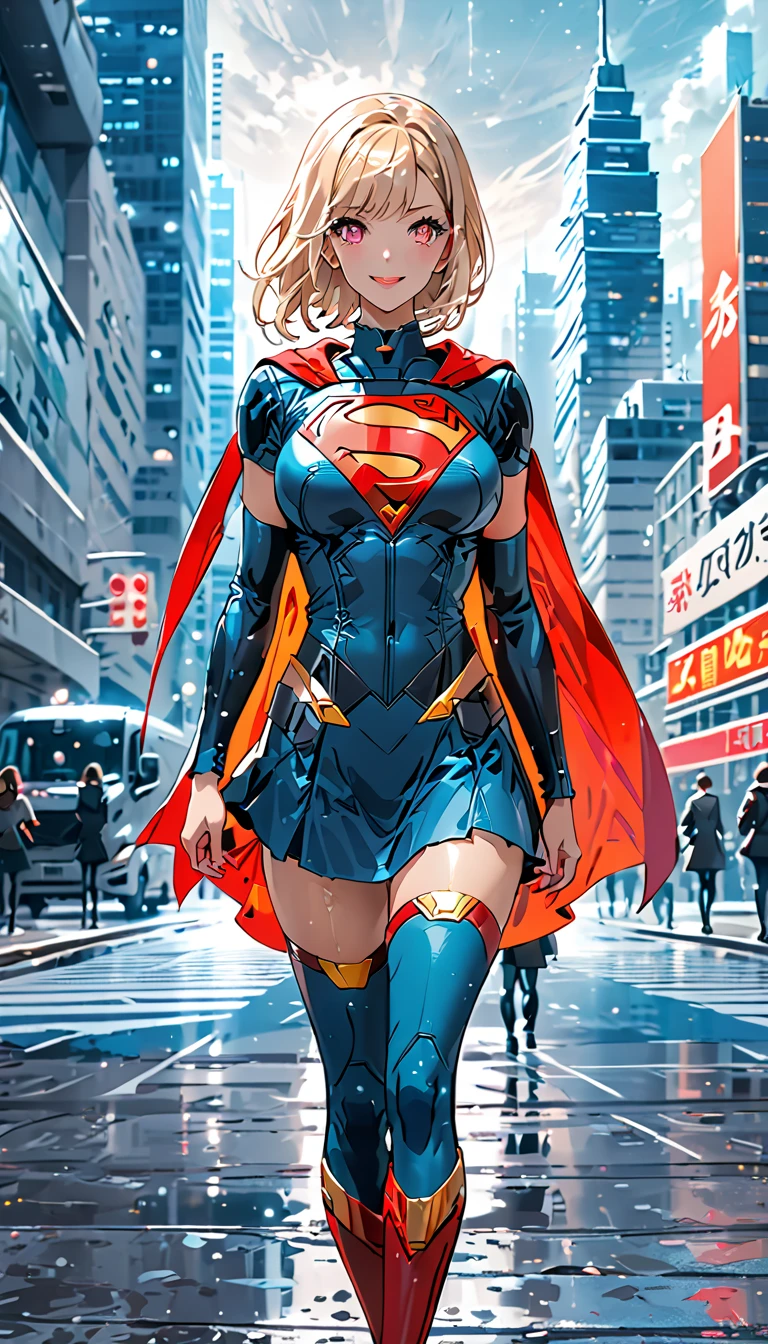 a digital painting of supergirl merging with venom, long hair, cyberpunk art by Josan Gonzalez, winner of the behance contest, afrofuturism, synthwave, neon, shiny neon, thick thighs, thin waist, sensual, nsfw, little clothing, erotic art, anime, torn battle clothes, extremely sexualized, sweaty body, NSFW, big breasts, big ass, HD, 8k, High quality, details, perfect body,  Highlight the body, detail on the perfect face, detail in the background
