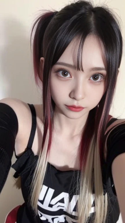 (best qualtiy,A high resolution,tmasterpiece:1.3),A tall and beautiful woman,Slender abs,Dark brown hair in loose wavy styling,Wearing a necklace,Red buttoned shirt,obi strip,Black skirt,Outdoor street,Beautifully rendered details in face and skin textures,Detailed eyes,二重まぶた,Selfie angle,手拿手提包。