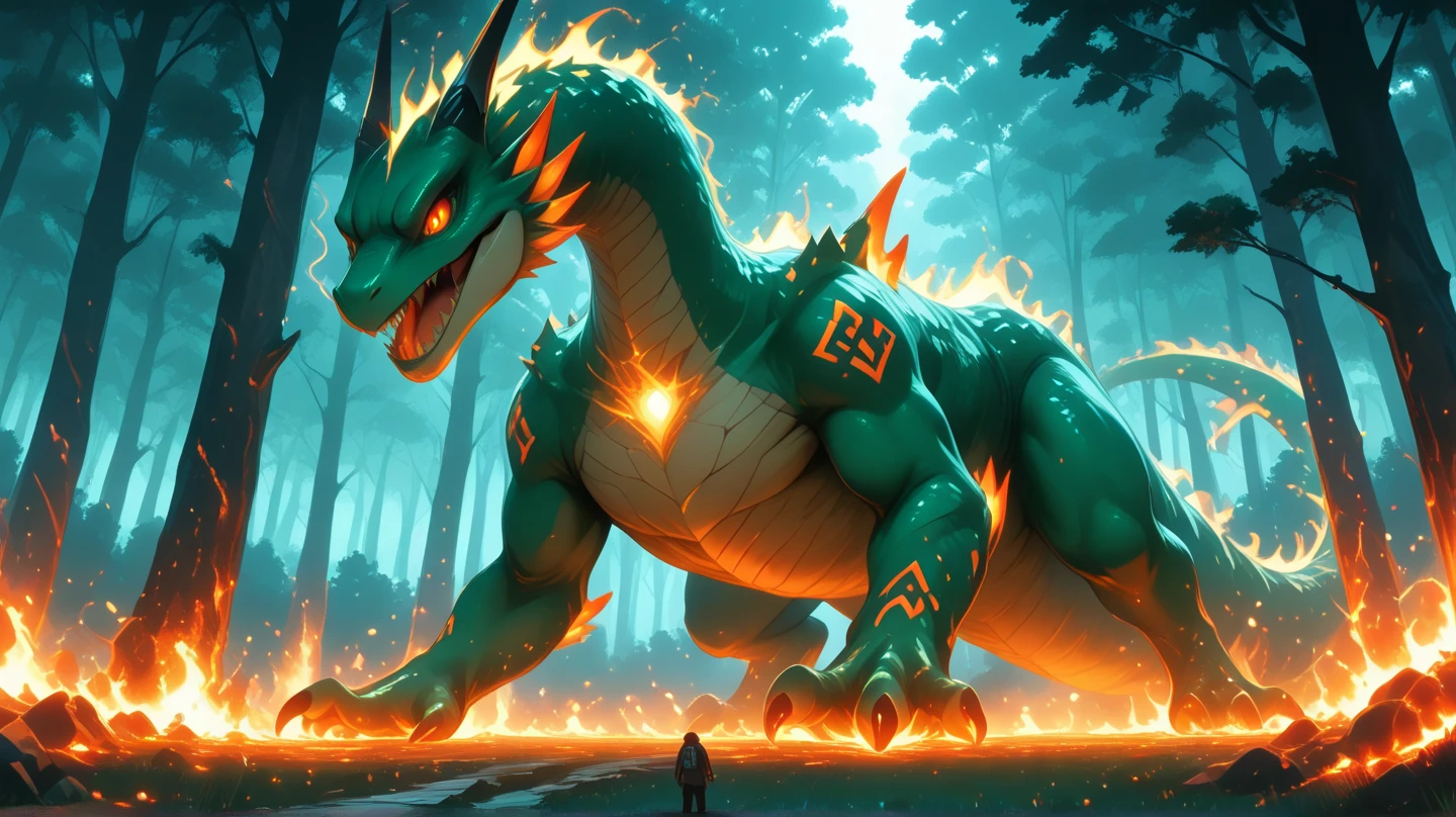 rating_safe, score_9, score_8_up, score_7_up, score_6_up, score_5_up, score_4_up, hires, source_furry, cover_page(furry art, uploaded on e621)massive green dragon, welcoming smile, the counter in a shop, full of glowing potions, dynamic angle,
