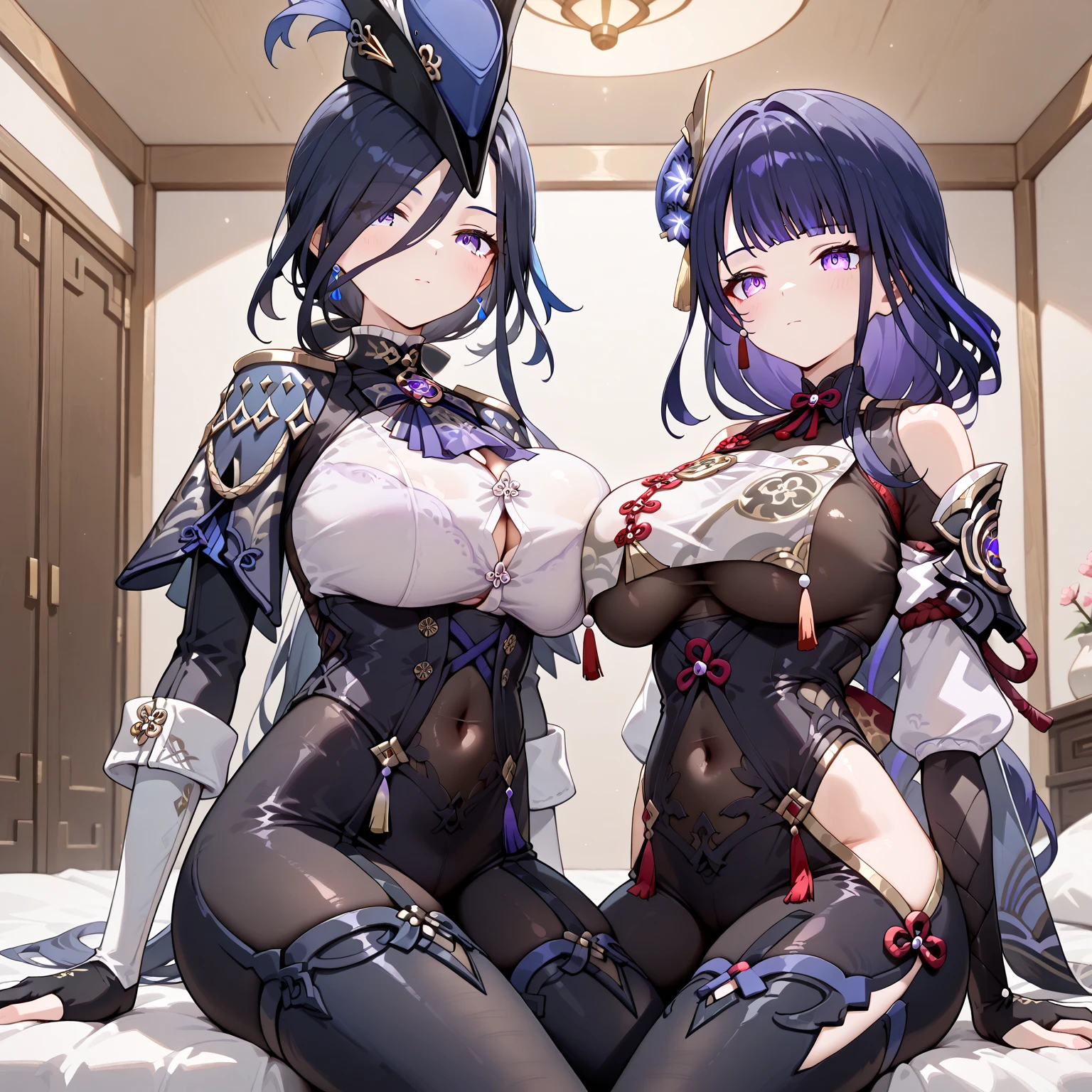 masterpiece, high quality, , Very detailed, 超high quality, 8K,
Ayane, Red Eye, Purple Hair, short hair, Removable sleeves, kimono, Purple knee socks, mini skirt, Black torn clothes 、Black ripped hose、Dark church at night Sitting in a chair and being restrained sexy ense Ecstasyの skirtを履いている A large amount of clear mucus splashes out Put a black blindfold on boes Large amounts of clear fluid spurting from the genitals Thin legs Icstasy Big Breasts Multipleors attaitals and breasts Slim figure Surrounded bymen、high qualTone Dim lighting、Please open your mouth wide trembling、Lesbian、slimy、Lotion is used by many women、Wriggle your body、id spurting from the genitals into the air、Torn black panties、scream、Turn your face back