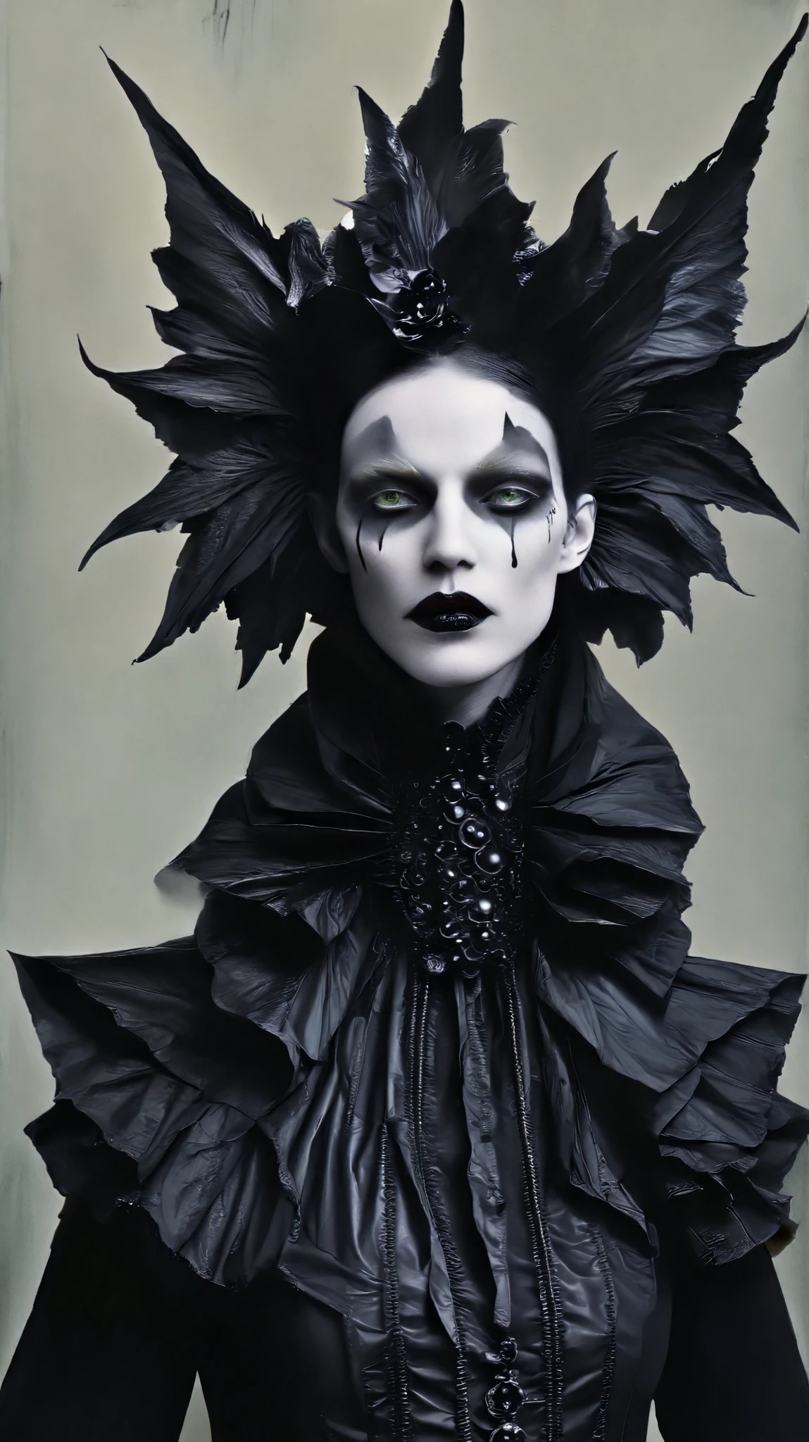 Tim Walker inspired, Fashion photography leather fetish, whimsical settings, surreal elements, creative storytelling, vibrant colors, (detailed face:1.05), hyperrealistic, Photorealistic. Gothic