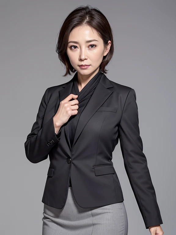 ((1 woman,Japan's most beautiful face,40 years,old face,mature woman,There are wrinkles at the corners of the eyes,perfect gas chamber,Taken close up,look at the camera,watch here)),((((black shirt,black suit jacket,black skirt)))),((pearl necklace,elegant hairstyle,natural makeup,my chest is very swollen,Please laugh here,lowered eyebrows,droopy eyebrows,Stare at me with a cute expression,Japanese style roomに座って,Japanese style room,Shoji,,Seowon Building,sit on a cushion in a japanese room,look at the camera,look at the cameraください,take a photo from your lap)),((Please turn this way,watch here,perfect fingers,perfect arms,detailed background,highest quality,Ultra - High resolution,perfect anatomy,High-definition RAW color photo,professional photos, very delicate and beautiful, very detailed,finely, huge file size,best image quality,8K,Award-winning work,table top))