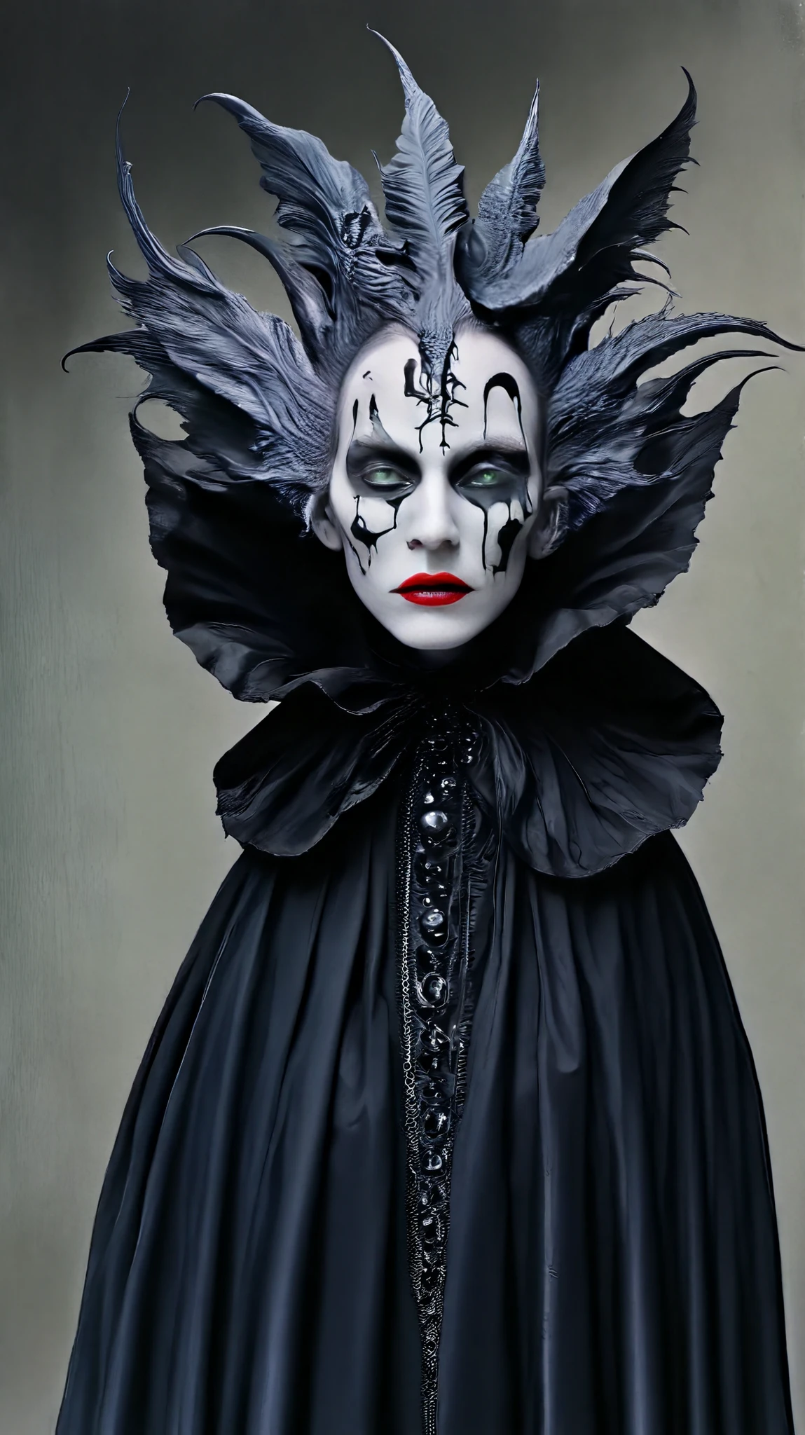 Tim Walker inspired, fashion photography, whimsical settings, surreal elements, creative storytelling, vibrant colors, (detailed face:1.05), hyperrealistic, Photorealistic. Gothic
