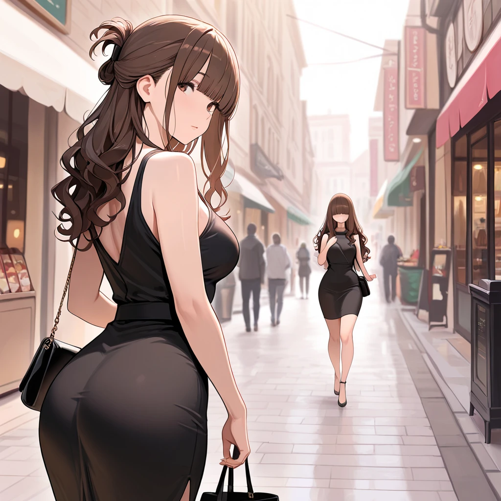 Best Quality, masutepiece, beautiful mature women、Beautiful face、Strong-minded woman、Sleeveless knitwear、brown haired、Brown-eyed、Medium hair、Full body like、Undersized eyes、View of the large suspension bridge in the city、nighttime scene