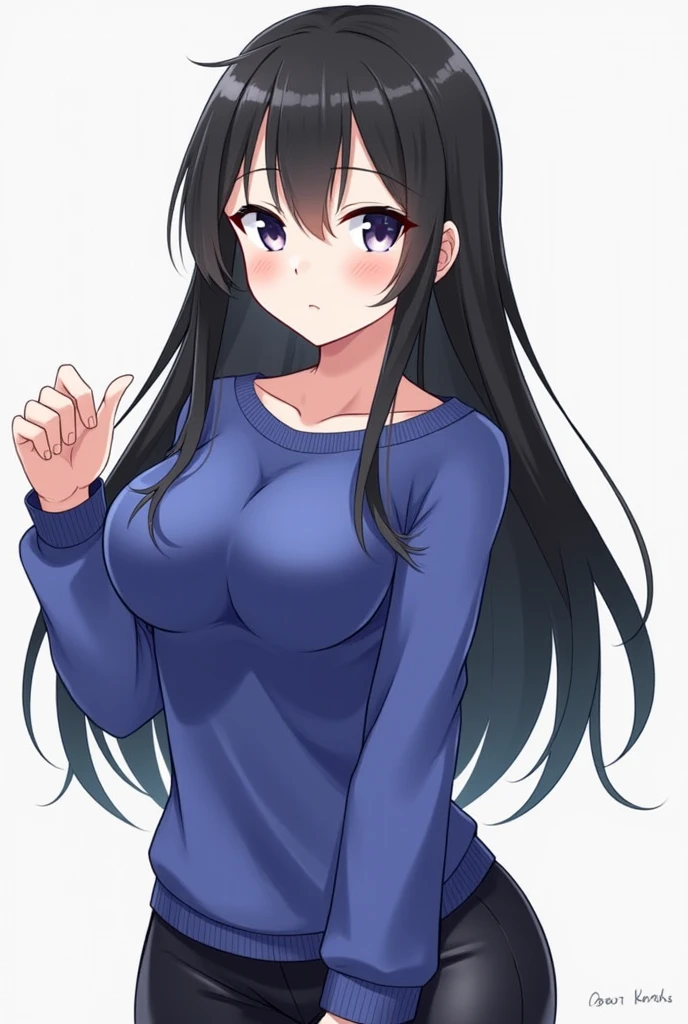 Kyoto animation, female, long hair, black hair, dark blue eye, cute face, thick eyebrows, big breast, sexy butt, slim body, atletic, sexy thigs, tanktop bra, underpants, living room, sit on the couch, sweet smile, 18 years old, breast cleavage