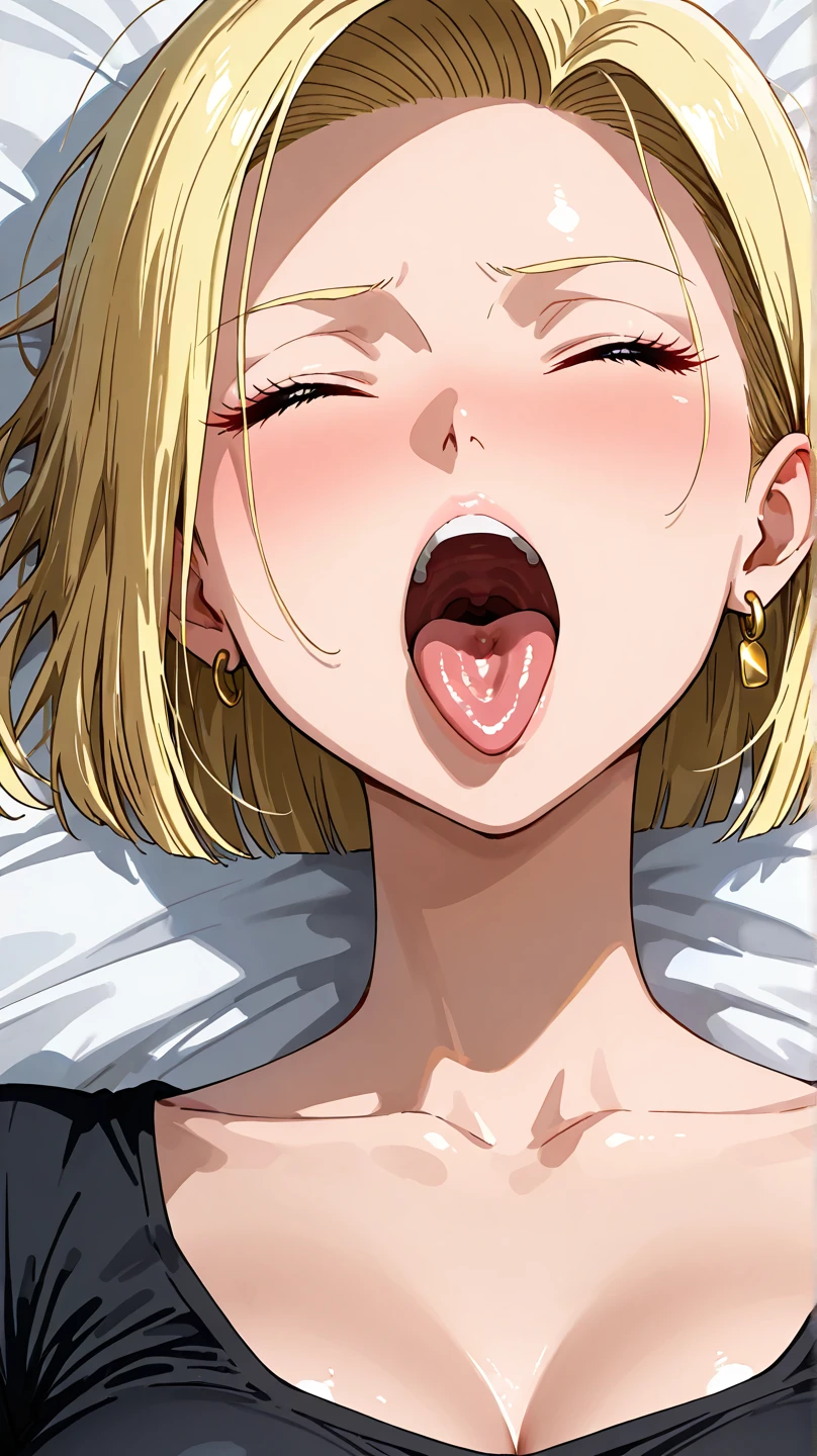 (((One girl))), blond hair, bob cut, from front, from above, Emphasize the cleavage, Seductive pose, looking at viewer, ((upper body)), reaching, ((blush)), open mouth, tongue out, wide-eyed, rolling eyes, rape face, heart-shaped pupils, saliva, ((sweat)), ((steam)), ((nervous)), black hoodie:1.3, black shorts:1.3, anime style, (best quality, 4k, 8k, highres, masterpiece:1.2, ultra-detailed, ultra-detailed eyes, HDR, UHD, studio lighting, ultra-fine painting, sharp focus, physically-based rendering, extreme detail description, professional, vivid colors, bokeh)