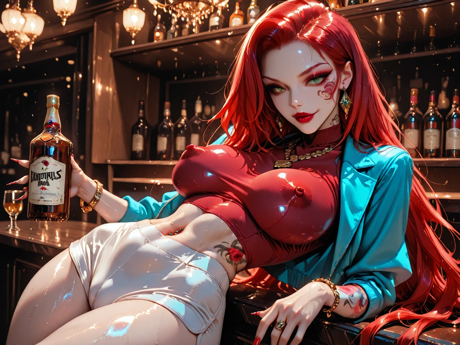sakura haruno,red and white sexy mini dress,wide chairs,bared shoulders,large breasts woth with,Kate's high heels ,perfect legs, bed-in, Room