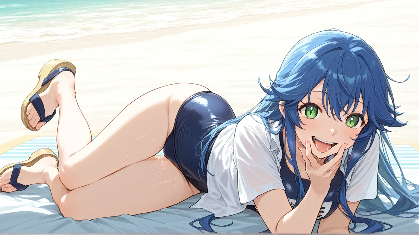 Blue sky、Ocean、whole body、colorful、watercolor、colorful hair、bikini,headphone