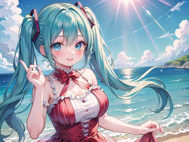 (8k, RAW photo, best quality, masterpiece, highres, absurdres, ultra detailed:1.3), (Photography, realistic, photo-realistic:1.4), (beautiful natural lighting, beautiful deatailed shadow, beautiful detailed glow :1.4), atmospheric,
BREAK Beauty 1 Girl,Solo,(Cute:1.5),(Chibi:0.6),(kawaii:1.5),(Loli:0.5),BREAK,(17 years old girl),Very detailed,colourfull,highest details,Clear skin,Beautiful skin,Shy,Very detailed,colourfull,highest details,BREAK,Clear skin,Beautiful skin,Shy skin,1 beautiful girl,(Heterochromia,blue eyes,green eyes:1.75),star eye silhouette,BREAK (pale blue hair, Medium length:1.4),(side ponytail,A little curly hair,Princess Cut, crossed bangs:1.3),,(cleavage of the breast,Big breasts,Beautiful breasts,Large breasts:1.5),(long eyelashes, Double eyelids:1.2),Solo,gleaming skin, Clear skin, Beautiful skin,(best quality face),(Top quality glowing eyes), (The best smile,:D:1.45),
BREAK //Character
//Character
1girl,
BREAK
//Fashions
(red frozen crystal-themed dress with intricate ice-inspired details:1.2),(red dress adorned with abundant lace and ribbons:1.3),(mesmerizing red dress inspired by ice crystals, creating a magical aesthetic:1.2),(effortlessly chic hairstyle:1.4),
BREAK landscape of Nostalgic japan streetscape, many Stretched electric wires, many Complex Electric pole, (vivid sunrise clouds:1.1), (Strong glitter Dazzling backlight:1.1), (Grass dripping with morning dew, tip of lawn enlarged, large lecture park, running with singing: 1.45), wind, wariza,
BREAK wakame,wakame,wakame,(cowboy shot,from side:1.4),
BREAK manga illustration.media,manga style,(water color:1.15),