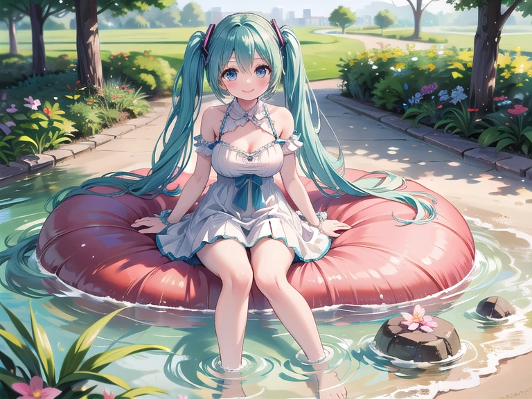 (masterpiece、highest quality、highest quality、Official Art、Beautiful and beautiful:1.2)、(One girl:1.3)Hatsune Miku、Twin tails,Beautiful breasts,High Quality Fantasy Comedy Anime Illustration. Innocent girl catching magic soap bubbles with her hands, The little fairy is in a hurry The little fairy is in a hurry、Squeezed in unbreakable soap bubbles.