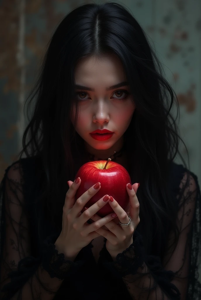 Make a dreamy mysterious horror style image symbolizing ???????, neglection, like an apple eaten from inside, symbols