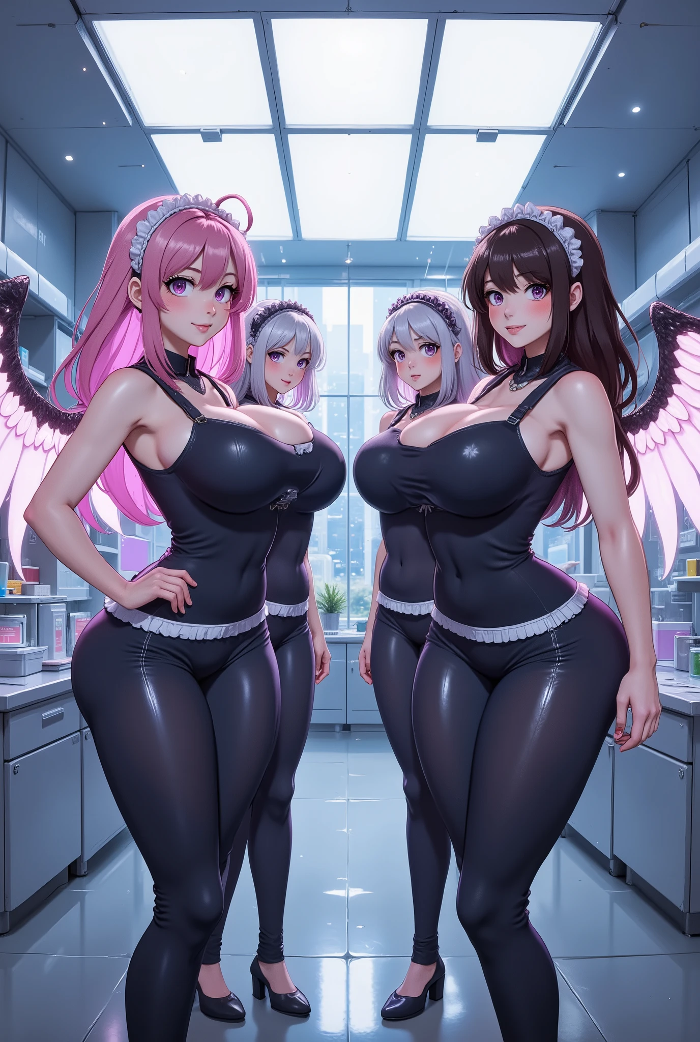 Oily Twins with soft boobs squeezing each other and showing off their bodies