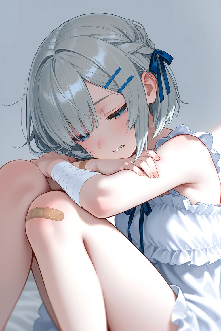 nsfw, (masterpiece), (photo realistic1.4), ultra high res, best quality, 8k BREAK solo, solo, 1girl, (idol master),(anastasia),(16yo, an extremely beautiful girl, beautiful face, perfect face, cute symmetrical eyes, double eyelid,blue eyes,flat chest,midium breast,Slender figure, (silver hair), (extra short hair), (kneeling down on the ground),(japanese high school sailor uniform),(open clothes), (pubic silver hair:1.5),(Front view),(((multiple boys:1.9, peeing on a girl,multiple penises:1.9, gangbang))),((ecstasy torogao, saliva trail, nose blush,one eye closed,out tongue)),cleavage of the breast,happy,((smile:1.9),((cum on body:1.9)),((cum on face:1.9)),((cum on hair:1.9)),((cum in mouths:1.1)),((sitting,cupping hands, open mouth, own hands together)),(one eye closed),(looking at viewer),(night time,class room),