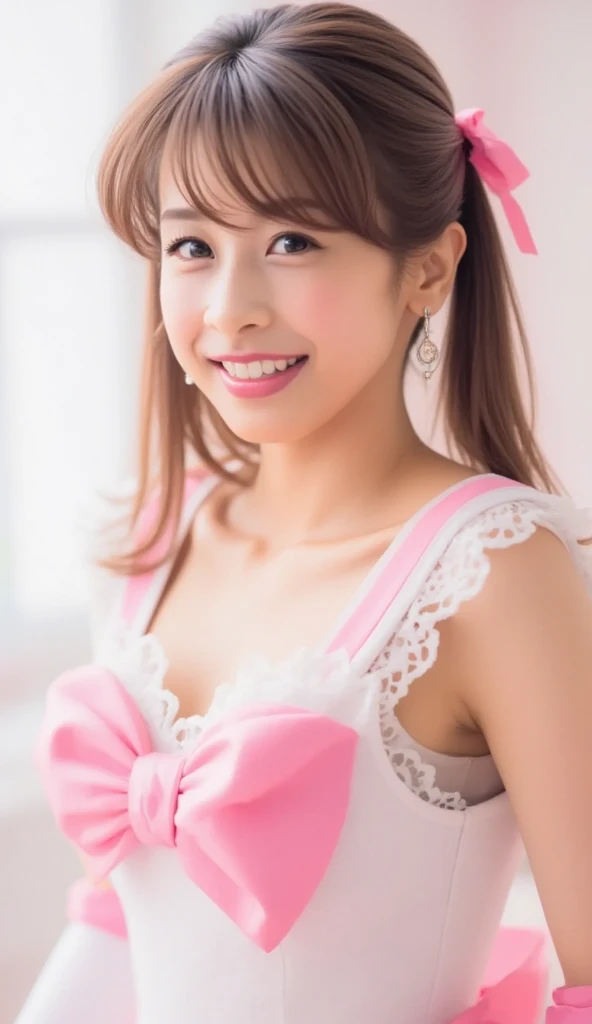 Cute face like an 18-year-old idol　Smiling Kindly　Lolita fashion in Japan　Cosplay　Cleavage　morning　Hotel Living Room　(whole body)　RAW Photos　High resolution　Genuine　Live Action　Accurate depiction　Realistic