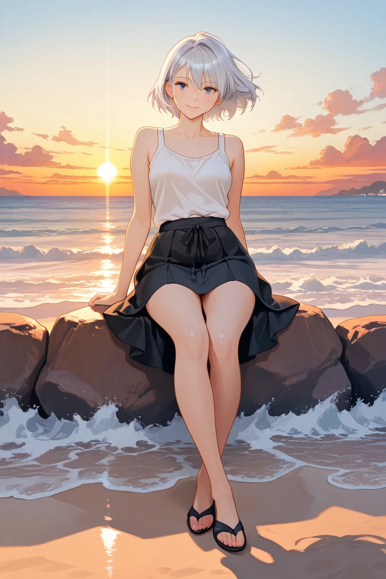 ((Masterpiece)), ((best quality)), (Anime:1.3), (super detail:1.2), (High Definition:1.3), (Professional Photography:1.4), ((12 years old)), 8K, Glossy skin, cinematic lighting, 1girl, wide-shot, (Knit fabric tank top), (Cute innocent teenage girl), slendar body, small breast, glossy medium hair, (loose blunt bangs), open mouth, fang out, (Big smile), beautiful collarbones, (exposed Healthy arms), (put on wolf ears), pale brown hair, Hair that flutters in the wind, BREAK, ((best quality)), (super detail:1.2), wide shot, (Relaxing and kneeling on Salar de Uyuni), reflection of Salar de Uyuni, sunnyday, Beautiful Horizon Background,