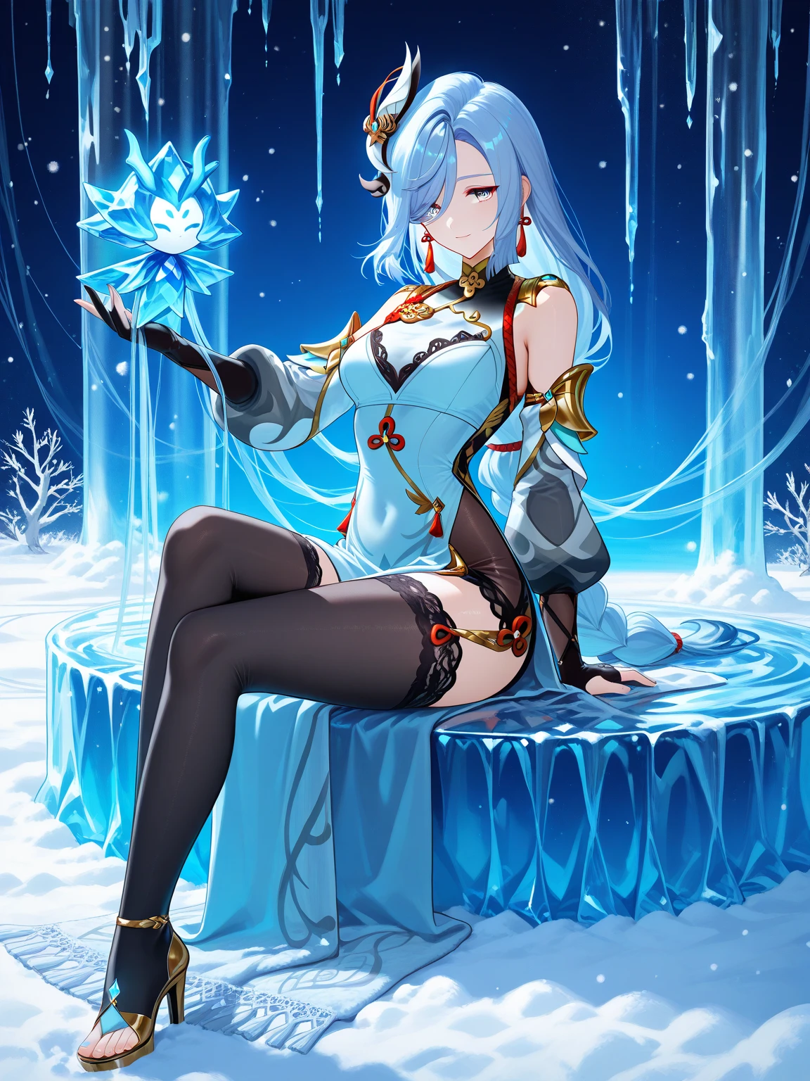 (masutepiece) ((Kaleidoscope)) ((Harmonious)) (ultra-quality) (very exquisite) (Professional Balance) (absurderes) (Wide Shot) (1人の女性) ((Upper body)) ((fullllbody)) ((F Cup Breasts)) (Fine-grained body lines) ((realisitic:0.75)) (zettai ryouiki) (Hi-Res Textures) (Clearly draw the shape of the nose) ((Exposure 1:0.25)) (((Shiny skin))) (X Hair Ornament) (Ornament Heart(Glitter Bangle) (((((Beautiful ponytail shining red))))) (Wave hair) (Quality and beautiful finger placement) (Fine, Beautiful clean hands) (It clearly depicts the reflection of small white light in the pupil, which adds depth to the pupil) (((top-quality、Elegant yellow detail eyes))) (((Ultra Definition Masterpiece Highest Quality:1.2 4DCG high quality))) (Highly detailed face and eyes) (24-year-old woman) (Model body type) (Slender and long legs) (A slender) (Mascara 1) (Eyeshadow 1) (Eyeliner 1) (Glossy lipstick) ((Angle of pull)) ((model poses)) ((((Cosplay Fishnet Stockings Lower Body Limited 1:1.25) (Blue Sapphire Bunny Girl 1.25:1.25)))) ((((longshot)))) (((wide Shots))) (Background Frozen Ice World 1.5) (((Leaning forward))) (((Dainty appearance))) (((Background with:Subject ratio:1:0.5))) (((NSFW1:1.5))) (((Close-up of bust))) (((Shameless))) (Bunny girl ears) (Gesture of pulling panties) (Looking Back Beauty) (Begging for beauty) ((Ice × ice)) (Snowstorms× blizzards) (Snow × snow) (Heavy snowfall) (Dance action)