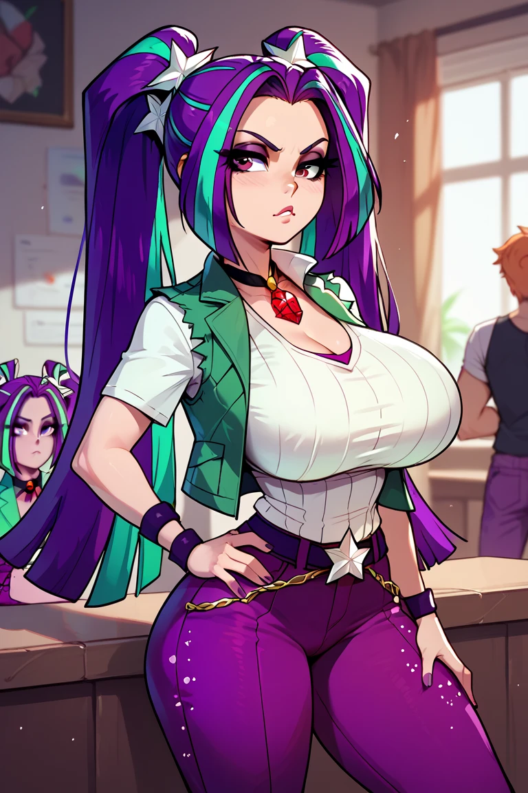 Nejire hado Costume and style green eyes, breasts big, (work of art, best qualityer, (montage lady costume), (White latex costume), purple mask
(incredibily detailed, beautiful face detailed,beautiful detailed eyes, work of art, best qualityer),standing alone,, best qualityer), thick-thighs, best qualityer:1.3), (4K quality)) , ((face detailed)),((ssmile)), ((Curvy Body)), (breasts big), sensuous, ((blue sky)), ((leaning forward)),