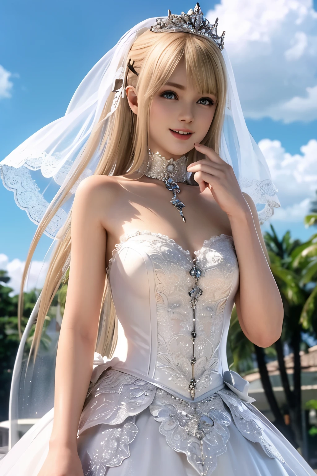 ((unity 16k wallpaper, masterpiece, best quality, ultra-detailed, extremely detailed CG, caustics, cinematic lighting, detailed, beautiful detailed eyes, NSFW: 2.0, 30 years old, dynamic pose)), erotic, sexy, ultra high-definition, ((cleavage)), fine skin, (cute: 1.2), collarbone, ((JPOP idol)), ((attractive)), (paul white wedding dress: 2.0, wedding veil, night sky: 2.0, french braid, arms crossed, golden hair))