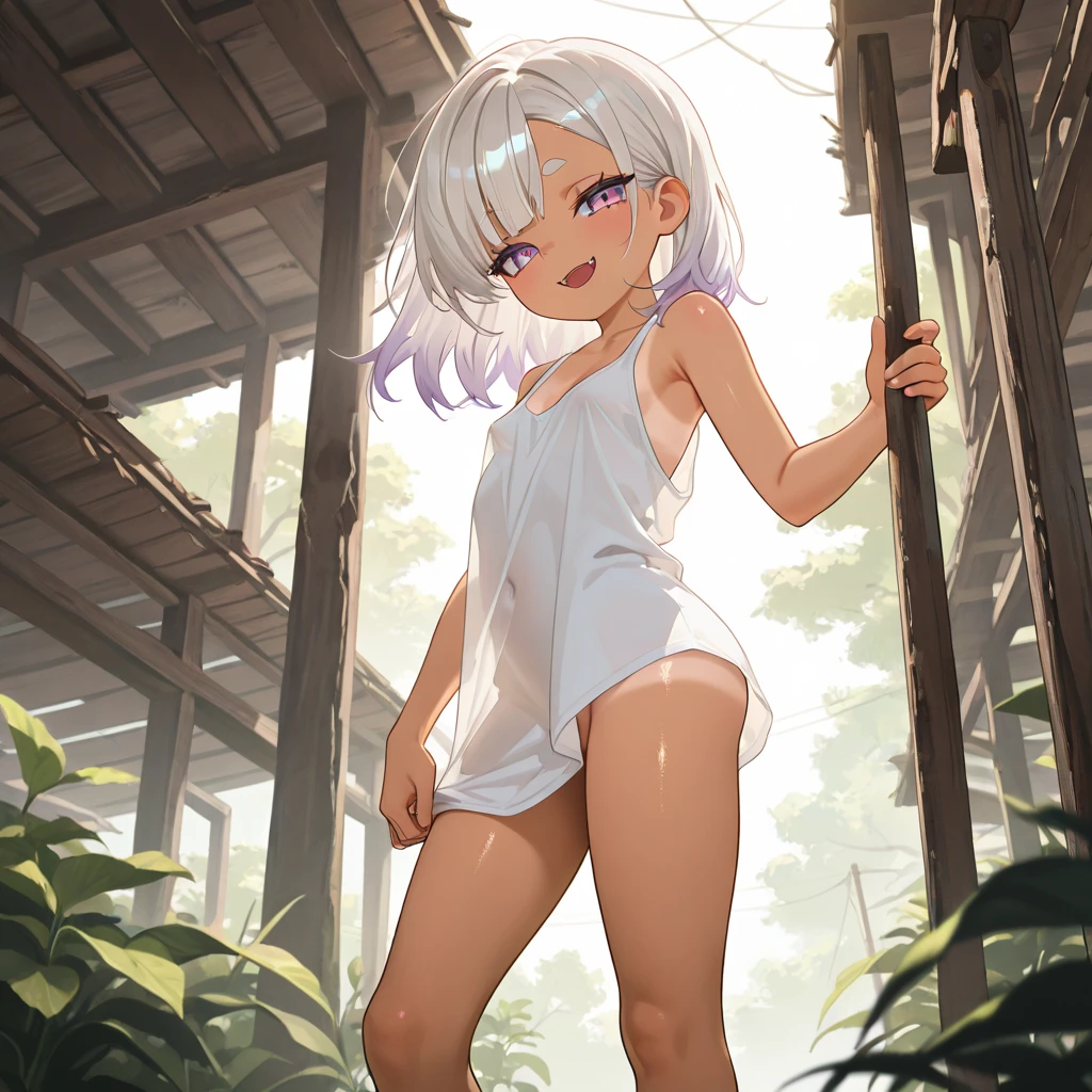 masterpiece, Highest quality, High resolution, Very detailed,(((White Hair Girl))), (((Bikini))), (((My buttocks are facing me。))), Back alley at night, Zoom in