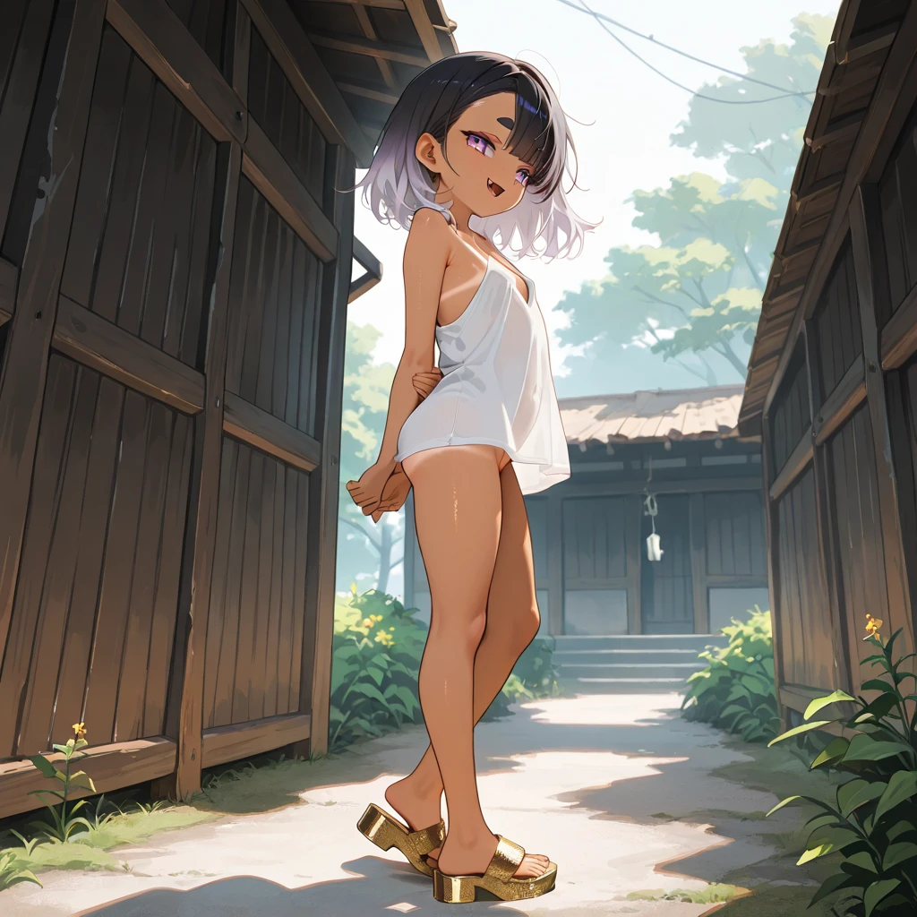 Little naked skinny girls , there is a boy nearby, dirty hair with braids, village, pussy is very visible, near the fence, boy looks at girl's pussy, no panties, flat chest with bright nipples, very thin waist, narrow hips, Long legs, no panties, shy, wet pussy is clearly visible, pussy juice is flowing, several girls, ecstasy, Humiliation