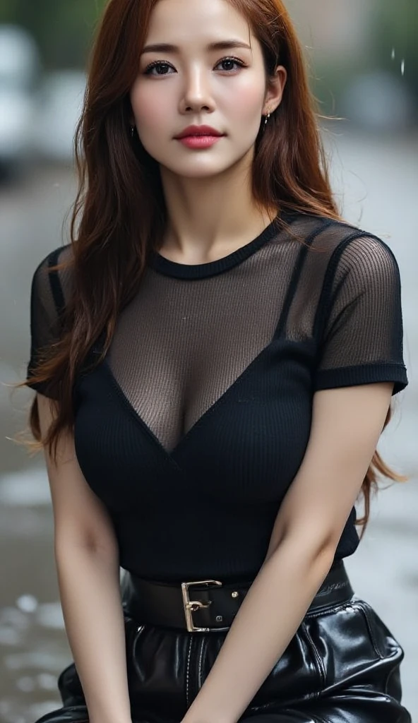 (Margaret Qualley)), (highest quality, High resolution, masterpiece :1.3), Beautiful woman, slender body shape, dark brown hair, sleeveless T-shirt, Highly detailed face and skin texture, big beautiful eyes, double eyelid, liberty statue, Wishing for something, masterpiece, best quality, photorealistic, Citizen of Guinea-Bissau, very cute super model, perfect anatomy, skinny, cleavage, transparent yellow top
