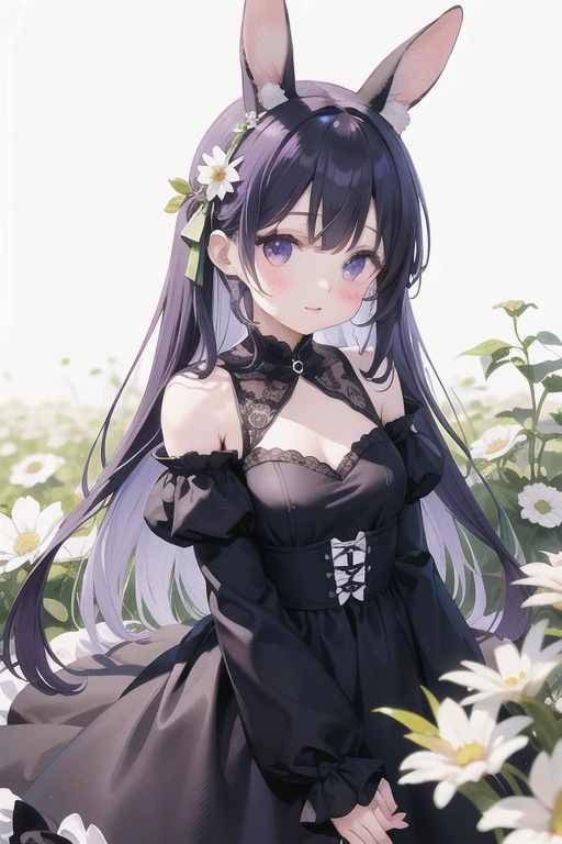 highest quality, masterpiece, from below, Girl with long black hair, White sleeveless short dress with black lace on the chest, looking at the viewer, panties, garden, enchanting smile, open your mouth,