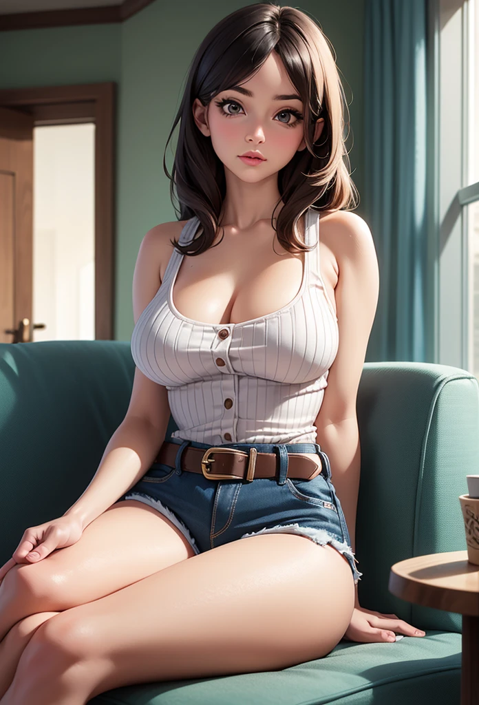 (best quality, 8k, highres, photorealistic:2.0), (solo, one girl:2.0),(lighting: strong),(lighting: front),(very muscular girl:2.0),(bodybuilder girl:1.5),(shiny skin:1.5),(light brown hair color:1.5),(Bend your legs and open your thighs:1.8),(light blue blouse:1.6),(collar blouse:1.2),(long sleeve light blue blouse:1.3),((tight blouse:1.7)),(Emphasize cleavage:1.4),(barefoot girl:1.1),((open blouse button:1.2)),((Wearing very erotic panties)),(wearing red panties:1.5),((Girl leaning on an old leather sofa)), ultimate beautiful Japanese girl, Blush brown makeup , dark eye makeup ,pink lipstick,(big eyes girl:1.3),(lightly clenched right fist on the tip of chin.:1.8),(She grabs her thigh with her left hand and spreads her legs:1.8),(girl with open mouth:1.4),(Gesture to give you a hand job:1.3),(Drooling and sucking gesture:1.3),(A girl who enjoys showing her panties to her viewers:1.8),((shape of erect nipples appears on the surface of the blouse)),(Girl commands male viewer to masturbate:1.3),(girl amazing sex appeal:1.5),(she wants the viewer's cum),(She urges viewers to cum quickly:1.5),