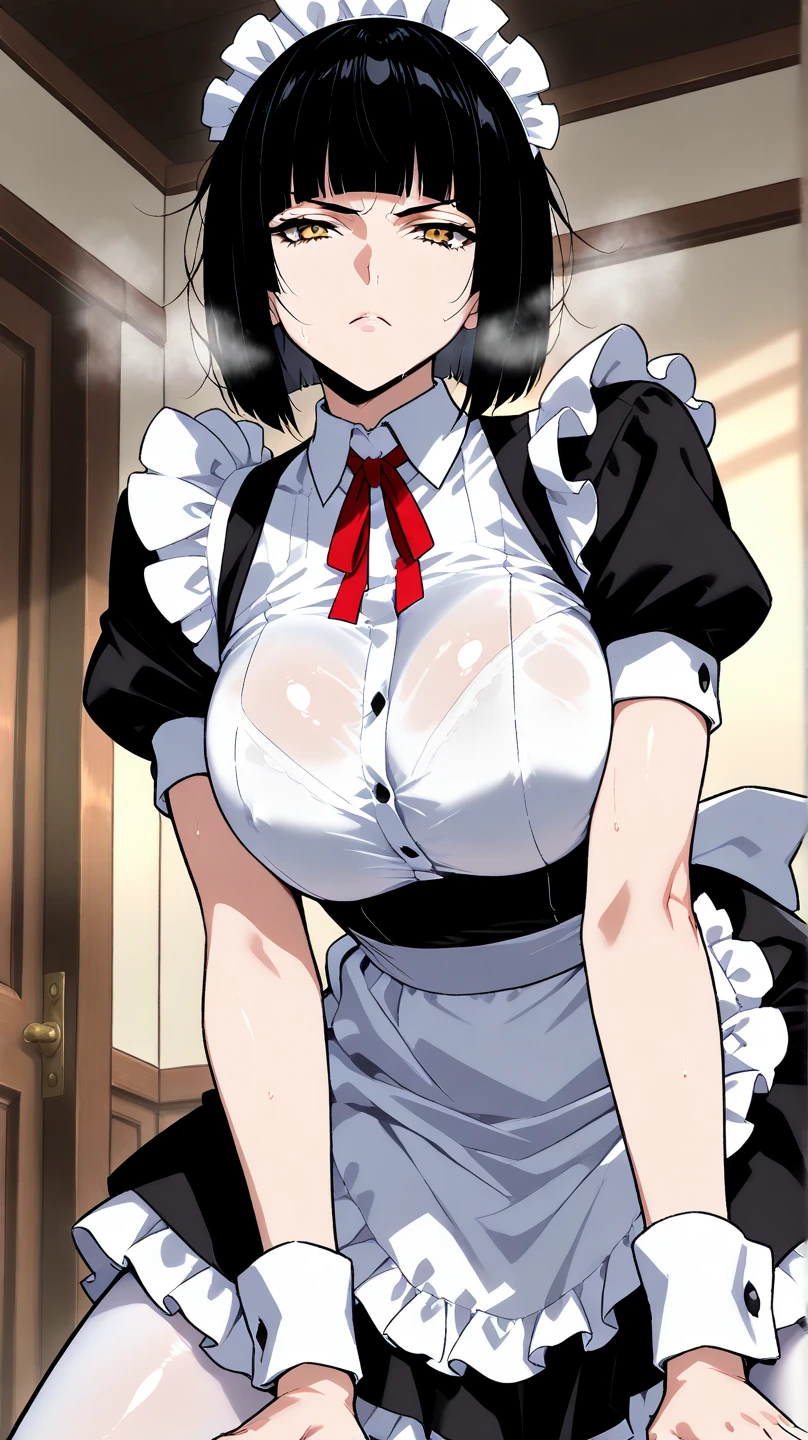 ((Tabletop, Highest quality, High resolution, Pixel Perfect, 4K, Browsing Caution)))、1 Girl, Beautiful woman、(((Surrounded by multiple middle-aged men、Bukkake)))、((Short Hair、Black Hair)), ((Red eyes、Beautiful eyelashes, Realistic eyes)), ((Detailed face, blush:1.2)), ((Smooth texture:0.75, Realistic texture:0.65, Realistic:1.1, Anime CG Style))、Big nipples、((Huge breasts、Swollen nipples、Thick thighs)), Perfect body、Office room at night、((((:or、Embarrassing、blush))))、((Sweat、Steam from armpits))、(Place your hands behind your head、Underarm)、((Shirt lift、Flip-up skirt、White Sleeveless Dress Shirt、Pencil Skirt))、Glasses