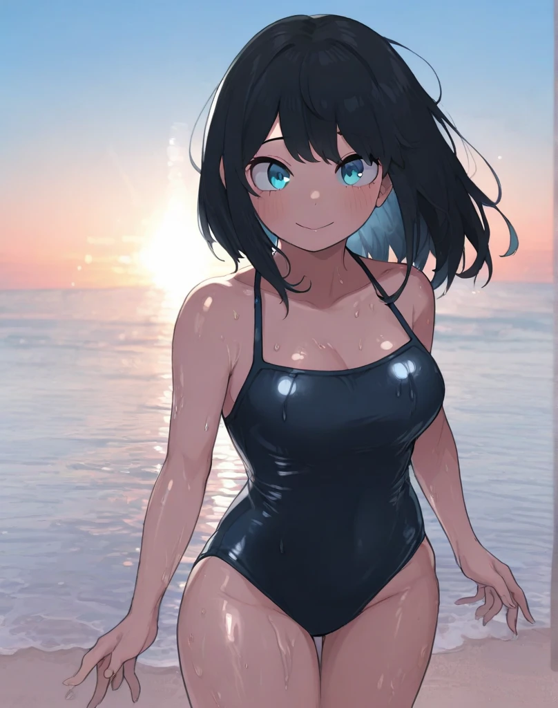 do, Photo of akane kurokawa, Aqua Eye, Blue Hair, ((Medium Hair)), Side Lock, big breasts、Wearing white underwear on a sunny beach, (Wet skin and hair:1.5), (White skin), (sweating) ,(Beautiful views),(Perfect Face), Jie do, blush, One girl, alone, Smooth anime CG art.highest quality、Highest quality、
