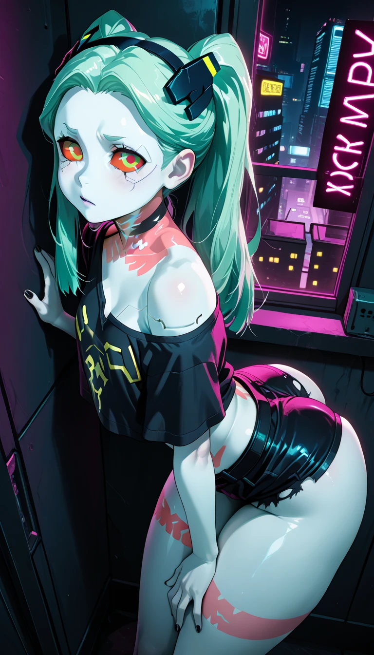 <lora:darkhacker:1> darkhacker,  anime lifeguard hacker girl, using computer,  connected to wires, giant demon  skeleton in the background, yellow hair,