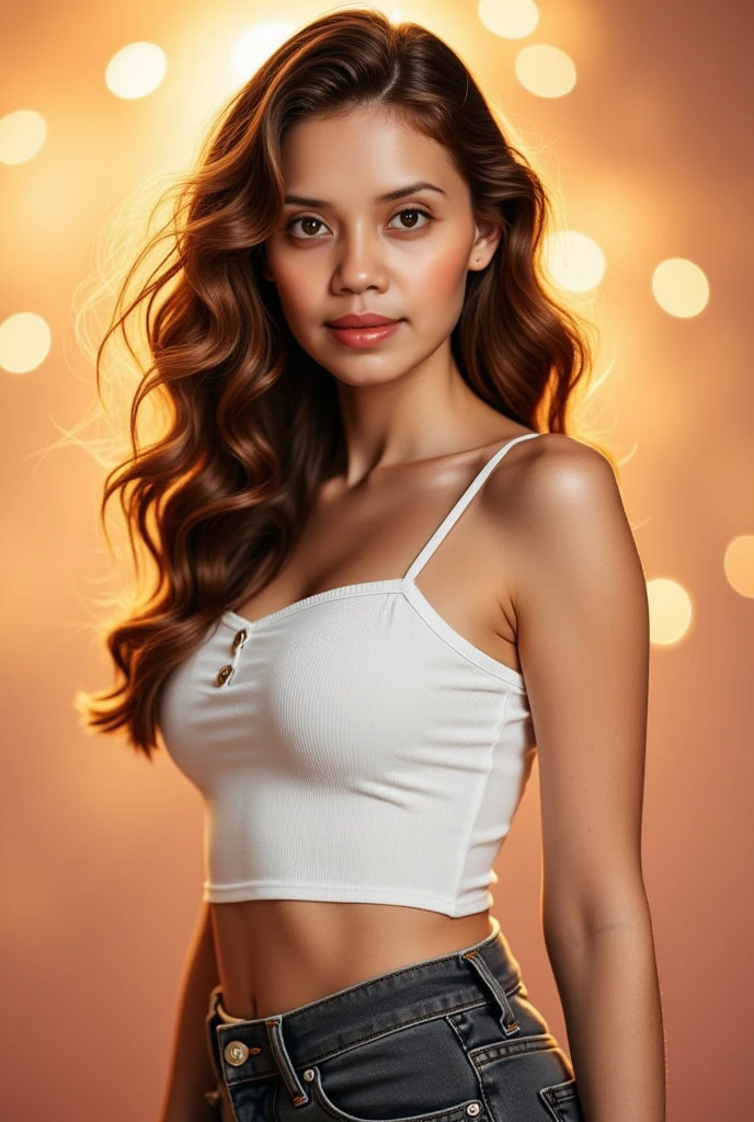 (photorealistic:1.4), masterpiece*portrait of a solo woman, side-lit with finely detailed beautiful eyes (1.2), realistically rendered 3D face, glowing eyes that shimmer with inner light, lustrous hair that catches the light just so, embarassed expression etched out in every detail, midriff bared, revealing a subtle definition of her abs, skin that appears so lifelike you can almost reach out and touch it, every blemish, pore, and texture accounted for, a true work of art.