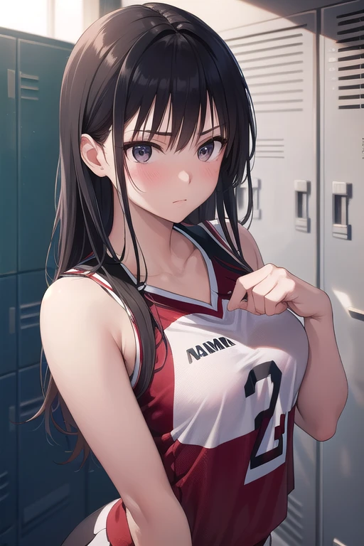 mastute piece,Best Quality,insanely detailed,8k cg,nsfw,
(shoot upper body:1.3),
(1girls:1.3),standing,looking at viewr,body in front,both arms behind back,(basketball uniform:1.3),(bare breasts:1.1),(bare nipples:1.1),
break,
blush,shy,(ecstasy face),(trembling:1.2),break,(light gray hair:1.2),
break,
perfect breasts,perfect teats,(open mouth:0.9),(large breasts:1.2),
(basketball court)、