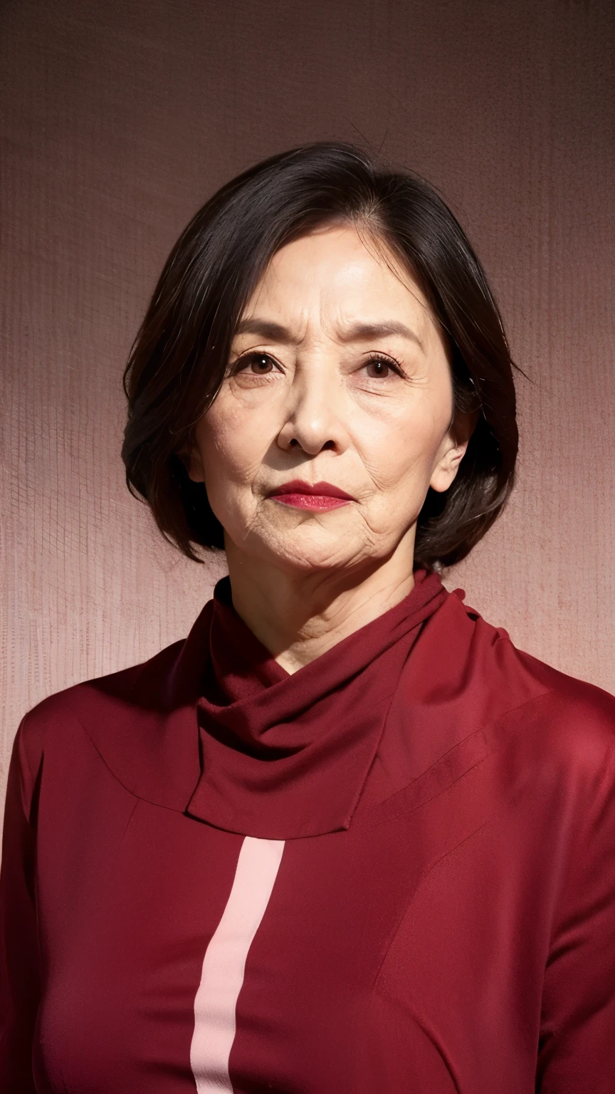 Beautiful mature woman、70-year-old woman、Photo of your ID、Red lips, Thin lips, Mourning clothes、Light from the front, 