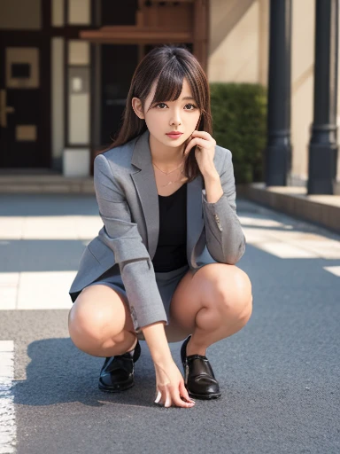 ((top-quality、in 8K、masterpiece:1.3、Raw photo))、Super high quality photos, In the tropical jungle, ((Wearing a business suit with jacket and skirt)), ((The wind is blowing up my skirt and I can see my panties.)),((squatting with legs closed)),((Wear a white blouse shirt under the jacket)), ((Perfect beauty 20 year old idol Japan woman)), ((a smile)), ((protruding nipples under the shirt,,)), ((Hair fluttering in the wind)), ((slim figure)), ((Slim legs)), ((slim thigh)), (Photorealistic: 1.4), (Ultra-high detail), (hyper realisitic: 1.4), (Realistic: 1.3), (Smooth lighting: 1.05), Full body, 1girl in, Solo, (Japanese actressl), 20yr old, cinematlic lighting, ((Leaner figure)), Good anatomy, Correct anatomy, In the tropical jungle, ((Perfect beauty 20 year old idol Japan woman)), ((Slim legs)), ((slim thigh)), ,((Perfect beauty)), ((He has a small camping bag in one hand.)), ((Panties are visible through the skirt)), ((a smile)), ((camel's toe)), ((Wearing a business suit with jacket and skirt)), ((The wind is blowing up my skirt and I can see my panties.)), ((squatting with legs closed)),