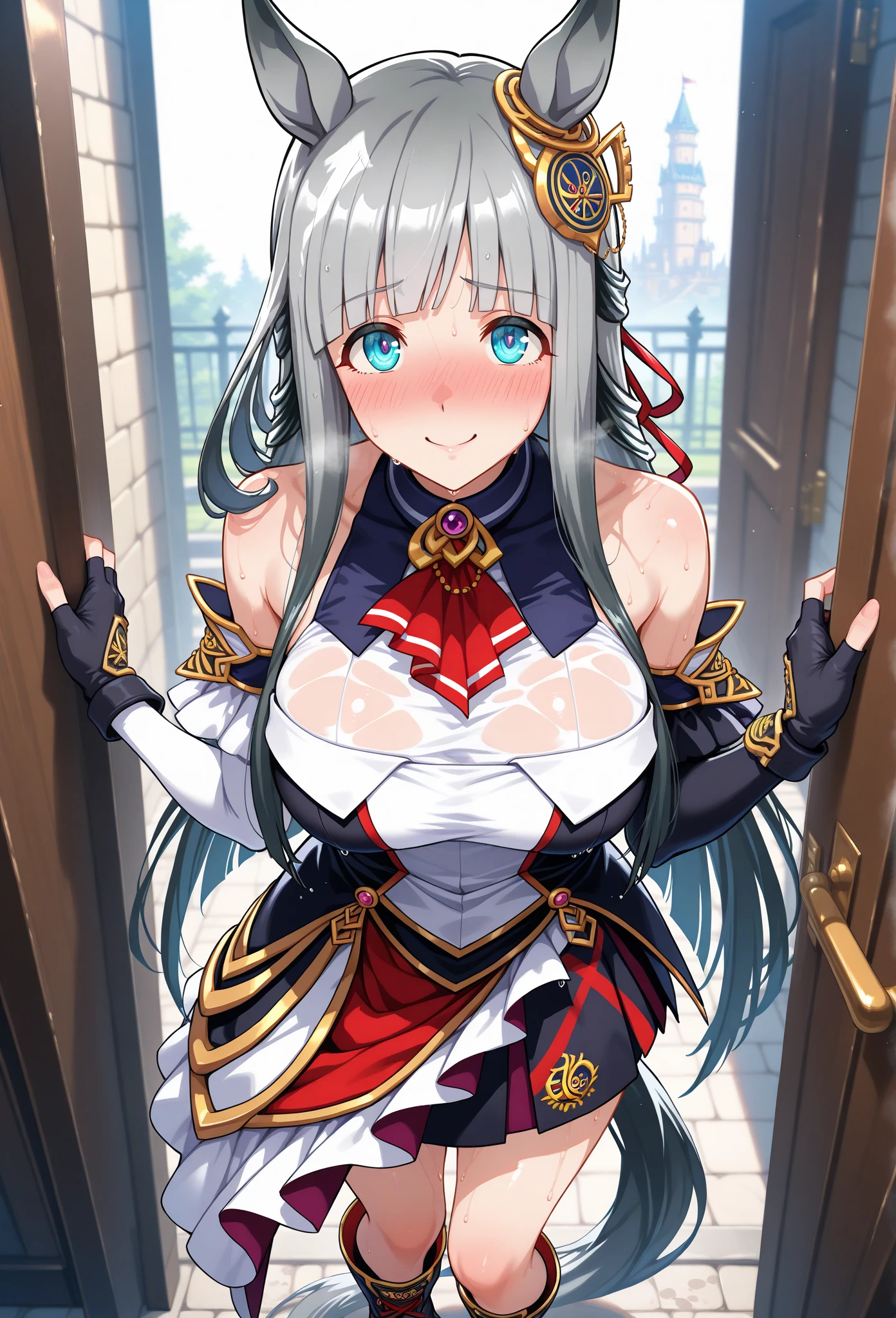 Ninym Ralei,red eyes, from side, side breast,looking at viewer,