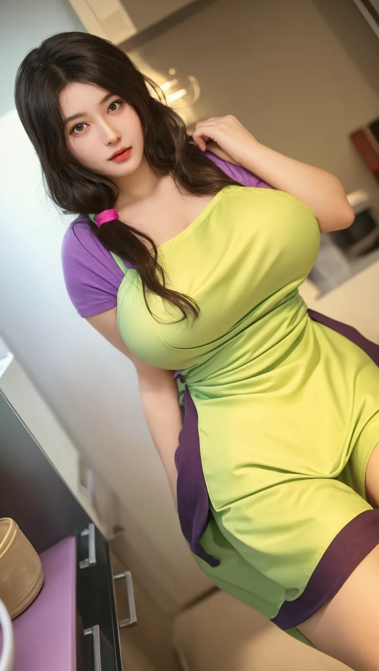 8K picture quality、The ultra -The high-definition、ultra-detailliert、masutepiece、portlate、shinny skin、Sweater with open chest、super giant breast、The chest is very plump、Tight skirt、Super big ass、T back、Korean Beauty、Very long lashes、lofty nose、luslous skin、A smile、Beautiful white teeth、The background is a room with lots of pink miscellaneous goods...............