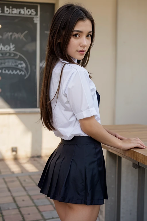 NSFW 、8K, ticker:1.2,, (超reality的な:1.35), (reality:1.4), 1 beautiful Korean girl, (sailor blouse:1.4)、(high school uniform:1.7)、(white blouse:1.4),alone、Please turn around and show me your butt, Stand on your back and look back, Show me more of your butt, reach for your butt、laughter、legs open、((I can see her black panties:1.5))socks、((Her patterned panties are visible:1.5))、black pantyhose、no makeup、 (グレーの学生skirt:1.5)、(butt view), perfect butt、風になびくskirt、crowded intersection、Only the upper body is naked、上半身full nude (very detailed), (highest quality), (very detailed), (masterpiece), (sit on a chair:1.5),japanese school uniform, (detailed face), aloneで, 1 baby girl, wavy white hair, Korea, big breasts, long legs, strong abdominal muscles, golden hair color、dynamic posing,skirt,短いskirt,20 years old single,make underwear visible,,(((retrospective perspective))),Depiction of nipples.(上半身full nude),(上半身full nude)、full nude、tits、tits、golden hair color、short hair、full nude、full nude、full nude、full nude、Depiction of nipples、Depiction of nipples、short hair,(Do not depict private parts)