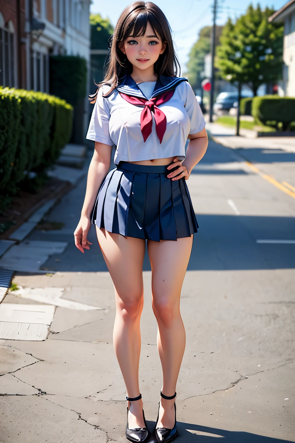 (8k、RAW Photos、Highest quality、masterpiece:1.2)、(Realistic、Realistic)、1 Girl、((Sailor Moon Costume:1.2、Thin legs、whole body、View from the front、smile、Looking into the camera、Hold your skirt with both hands and show me your black panties))、cute