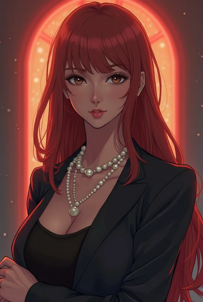 Portrait photo, ((Vivid red hair)), mature woman, 30 years old, diamond face, moonlights, red starry sky background, Depth of field, magie, big red lips, ((dark black eyes)) long and full black and red dress, chest coverd, mystical atmosphere, menacing shadows, intense blue aura, Intense red aura (best qualityer:1.2), absurderes, details Intricate, (highly detailed skin:1.2), smile expression, posando, tense and well-defined body, appealing. highly realistic, pale skin, comely, Hyper-Realism, very elaborate skin, direct gaze
Big breasts ,long tassel earrings