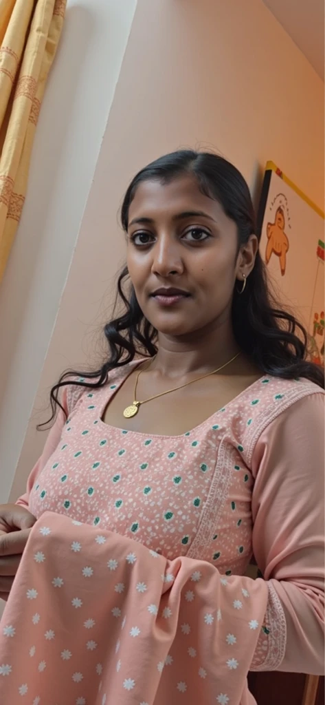 Full body shot 18 year old chubby south Indian girl in hot sexy pink top.