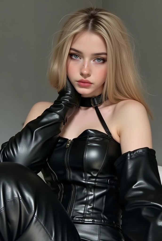 cute girl, jacuzzi, leather corset, high socks, cleavage, blonde hair, long hair, detailed face