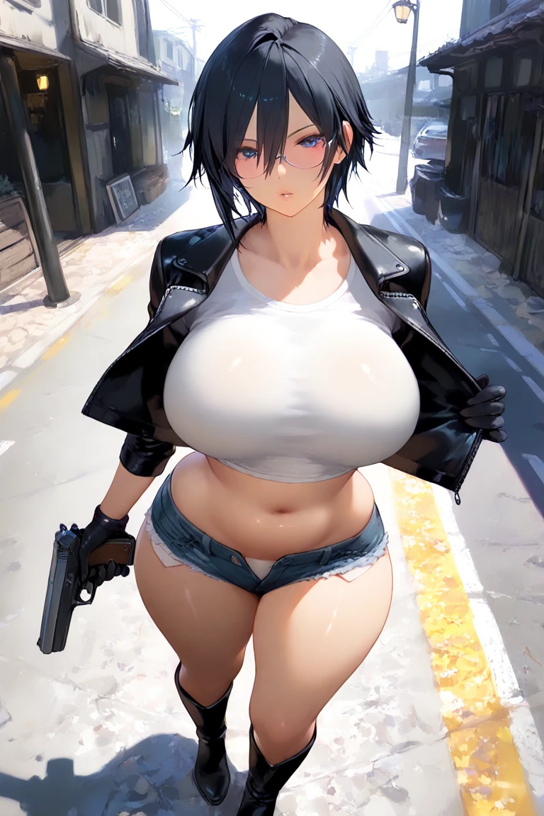 ((1 guilty girl):1.5), ((2 policemen):1.6), wearing white t-shirt, masterpiece, best quality, best detail, best proportion, best anatomy, best face, best shaped breasts, large breasts, (japanese highteen):1.0, (black short hair),cowboy shot, pantyshot, blush, lips, nose, pale skin, black eyes, fair-skinned breasts, narrow waist, see-through shirt, wet shirt, (underboob:1.4), (shirt lift:1.3), (policemen arrested the guilty girl), crying, tears, street(background),