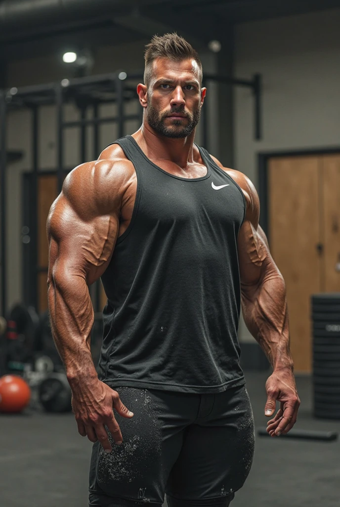hercules son of zeus, muscular build and chiseled features. He has a broad chest, defined abs, and bulging biceps and triceps. His shoulders are also well-developed, giving him a powerful and imposing appearance.