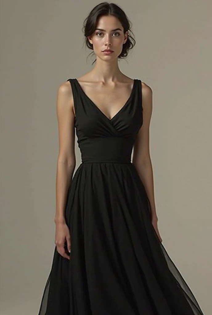 1 girl, black casual evening dress, White background, Brown hair, American Girl, Blue eyes,