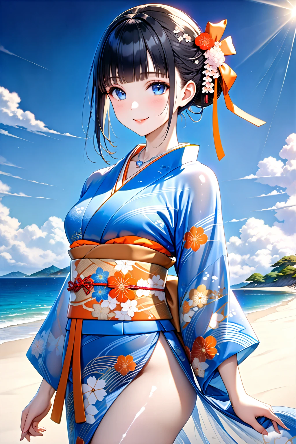 Render in 8K ultra-high resolution、Bright and glamorous moments。The subject is、Young woman greeting in summer sunshine、Her name is Yu。She was wearing a kimono-patterned bikini.、The sight of her hair fluttering in the cool breeze is very attractive....。
She stands on the seaside。Crystal clear sea and white sand beach in background、The beautiful scenery of the summer resort is colored。Around her are green plants.、It has a tropical atmosphere。
Kimono Gala Swimsuit、A design that combines Japan traditions with summer traditions.。Cool blue and white patterns shine on her skin、Complements her glamorous charm。She、Symbolizes the beautiful culture and summer charm of the Japan。
Her greeting is bright、Smile and communicate with your surroundings。Her smile shines like the sun、It's the people around us々is々Is々Bring happiness。She greets her with hand movements similar to ocean views.、Creating harmony with nature。
Her eyes are sparkling.、Summer is full of energy。Summer cheerfulness combined with her smile、Creates a bright and refreshing atmosphere.。This moment is、It's the perfect moment to enjoy summer fun and energy to the fullest...。
Her figure is、Feel one with nature in a summer swimsuit.。She values resonance with nature.、Have a rich mind to enjoy the summer season。Her greeting is、Coloring the happy moments that come with the arrival of summer。
This bright and glamorous atmosphere is、、、、Convey to viewers the importance of summer fun and smiles..。Her greeting left a warm touch in my heart、It makes you feel like you can share energy and happiness in the summer.。You also、Say hello cheerfully in a summer swimsuit.、You will enjoy summer charm and energetic moments。