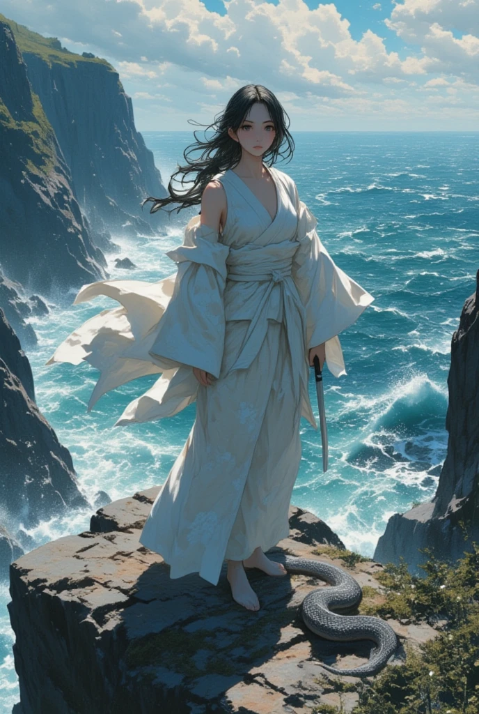 ((highest quality)),(Ultra-high resolution),(Super detailed new),(Detailed Description),((The best CG)),(A masterpiece),Ultra-detailed art,A wonderful new art form,(Art with precise detail:1.5), (Female fashion model:1.6), rain, dusk, View the sea
